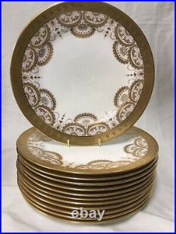 (12) Cauldon for Tiffany & Co 10.125 Inch Gold Encrusted DINNER PLATES #9358