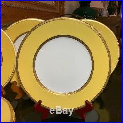 12 Coalport 10 3/8 Cabinet Dinner Plates Yellow Band Gold Encrusted 6519/C XLNT