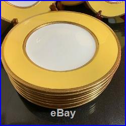 12 Coalport 10 3/8 Cabinet Dinner Plates Yellow Band Gold Encrusted 6519/C XLNT