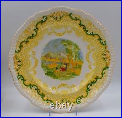12 Copeland Spode 2-8304 Yellow Dinner Plates with Country Scenes, Circa 1940