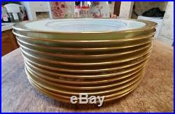 12 Dinner Plates Antique Cauldon China England 3531 Raised Gold Encrusted