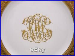 12 Elaborate Royal Doulton Dinner Plates Cobalt Gold Encrusted Raised Scrollwork