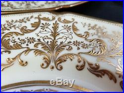 12 Elaborate Royal Doulton Dinner Plates Gold Encrusted Raised Scrollwork