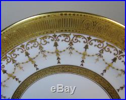 12 English Gold Dinner Plates Beaded Antique 10.25