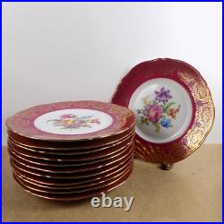 12 Epiag Porcelain 11 Dinner Plates Red Gold Dresden Flowers 10536 Czech