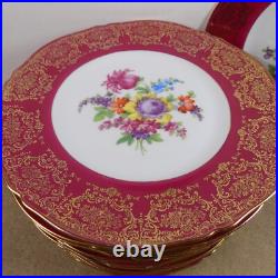 12 Epiag Porcelain 11 Dinner Plates Red Gold Dresden Flowers 10536 Czech