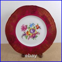 12 Epiag Porcelain 11 Dinner Plates Red Gold Dresden Flowers 10536 Czech