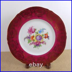 12 Epiag Porcelain 11 Dinner Plates Red Gold Dresden Flowers 10536 Czech