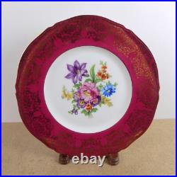 12 Epiag Porcelain 11 Dinner Plates Red Gold Dresden Flowers 10536 Czech