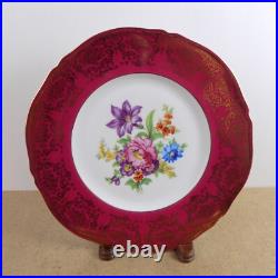 12 Epiag Porcelain 11 Dinner Plates Red Gold Dresden Flowers 10536 Czech