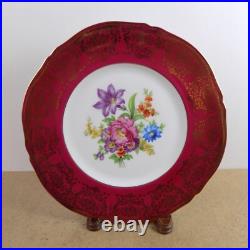 12 Epiag Porcelain 11 Dinner Plates Red Gold Dresden Flowers 10536 Czech