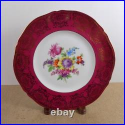 12 Epiag Porcelain 11 Dinner Plates Red Gold Dresden Flowers 10536 Czech