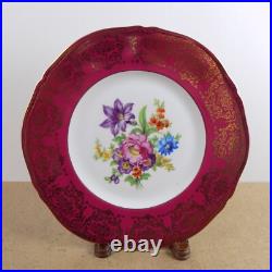 12 Epiag Porcelain 11 Dinner Plates Red Gold Dresden Flowers 10536 Czech