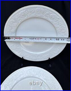 12 Farberware Calais Dinner Plates #4173 11 Embossed White Scroll Gold Trim EUC