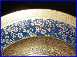 (12) GOLD ENCRUSTED Blue Bands FILIGREE 10 3/4 Hutschenreuther Dinner Plates