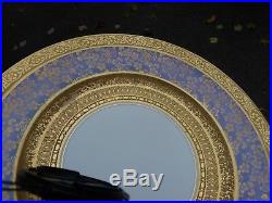 (12) GOLD ENCRUSTED Blue Bands FILIGREE 10 3/4 Hutschenreuther Dinner Plates