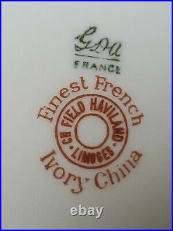 12 Gda Limoges France Finest Ivory China Dinner Plates Gold Field Floral Gerland