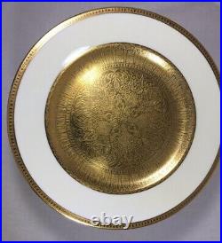 12-George Jones & Sons Crescent Ornate Gold Encrusted 10.375 Inch DINNER PLATES