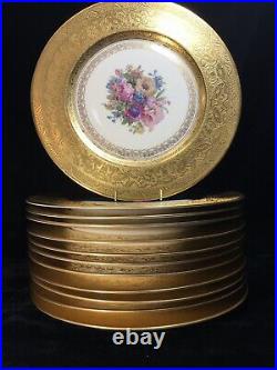 12 Heinrich & Co. Bavaria Gold Encrusted 11.125 Inch CABINET PLATES
