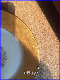 12 Heinrich&Co. White and Gold banded dinner plates Selb Bavaria from Black Star