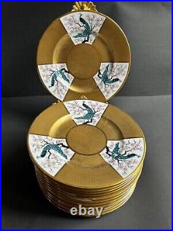 12 Hutschenreuther Selb Bavaria LHS Pheasants Flower Gold Dinner Plates