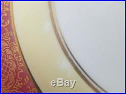 12 Hutschenreuther Selb Royal Bavaria Dinner Plate Gold Encrusted & Maroon Red
