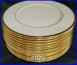 (12) LENOX TUXEDO 24 KT GOLD TRIM DINNER PLATES Gold Stamp J-33 EXCELLENT COND