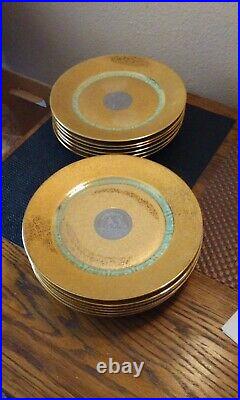 12 Le Mieux Lem8 24k Gold Platinum Encrusted Dinner Plates Hand Painted Bohemia