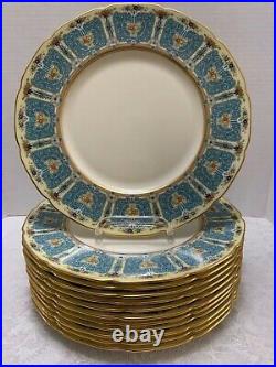 12 Lenox Enameled Antique Service Plates 1445/A302 Blue & Gold on Ivory Scallop