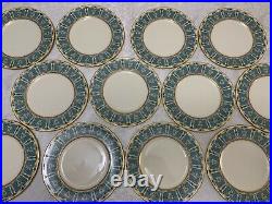 12 Lenox Enameled Antique Service Plates 1445/A302 Blue & Gold on Ivory Scallop