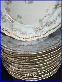 12 Limoges Haviland Schleiger Db Gold Rim Roses Ribbons Swags 8.75 Lunch Plates
