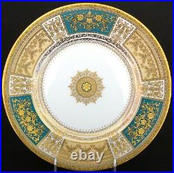 12 Minton For TIffany Master Gilder Turquoise Plates, gold, gilt, gilded