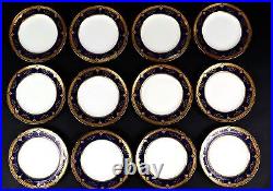 12 Minton For Tiffany Gilded Cobalt Blue Medallion Plates, gilt, encrusted