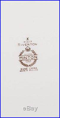 12 Minton Riverton 10 3/4 Dinner Plates Raised Gold