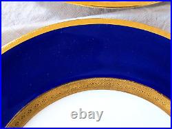 12 Minton Tiffany & Co 10 1/4 Porcelain Dinner Plates Cobalt Blue & Heavy Gold