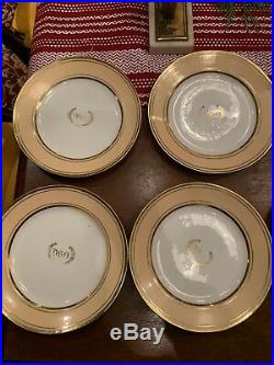 12 Old Paris Porcelain Dinner Plates Set Gold And Beige Godchaux Weill 1828-1833