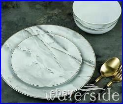 12 Piece Porcelain Dinner set Dinnerware Tableware Plates Bowls Set Marble Style