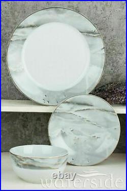 12 Piece Porcelain Dinner set Dinnerware Tableware Plates Bowls Set Marble Style