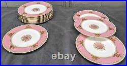 12 Raised Gold Wedgwood Columbia Powder Pink Dinner Plates