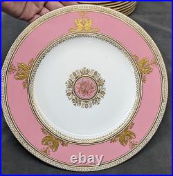 12 Raised Gold Wedgwood Columbia Powder Pink Dinner Plates