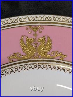 12 Raised Gold Wedgwood Columbia Powder Pink Dinner Plates