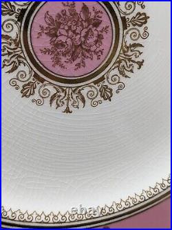 12 Raised Gold Wedgwood Columbia Powder Pink Dinner Plates