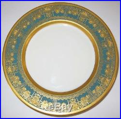 12 Rare Antique Custom Lenox Dinner Plates Teal Gold 1919 Green Logo Black Starr