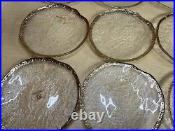 12 Recycled Glass IVV Glacier Dinner Plate Set Clear Gold Rim Italy Large 10