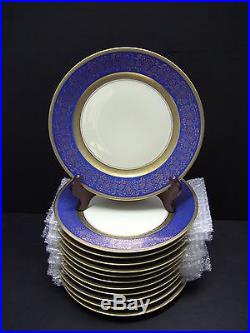 12 Rosenthal Pickard M1- 15 Gold Encrusted Cobalt Blue Floral Dinner 11 Plates