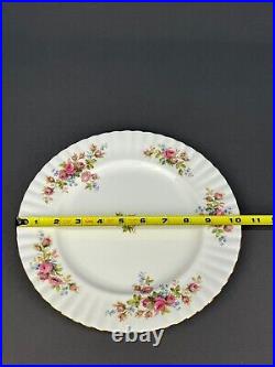 12 Royal Albert Moss Rose Dinner Plates 10 1/8 Pink Roses with Gold Trim Mint