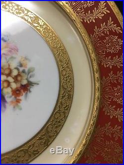 (12) Royal Bavarian Hutschenreuther Gold Encrusted Floral 10.625 DINNER PLATES