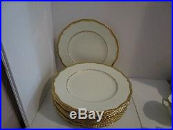 12 Royal Doulton BELVEDERE 10.5 Dinner Plates Scallop/Bead Edge, Gold Leaf