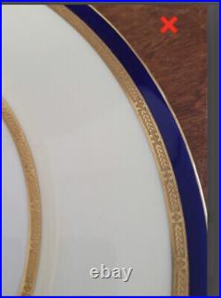 12 Royal Doulton Dinner Plates Antique Gold & Royal Blue 10 Mint
