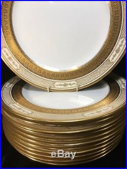 (12) Royal Doulton GOLD ENCRUSTED 10.5 Inch DINNER PLATES wGold Covered Feet